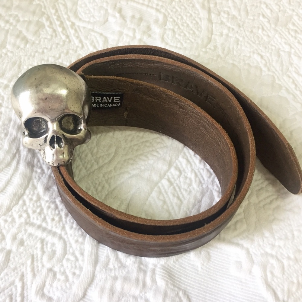 BRAVE Women’s Brown Italian Leather Skull Belt 30